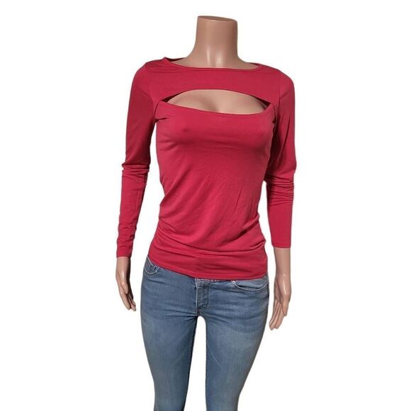 No excuse long sleeve Off-the-shoulder chest cutout top hot pink blouse 38/40 M - Picture 1 of 6
